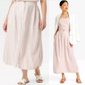 A New Day Americana Picnic A-Line Linen Blend Midi Skirt in Pink/ivory Medium